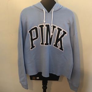 VS Pink Baby Blue Cropped Hoodie in a Large